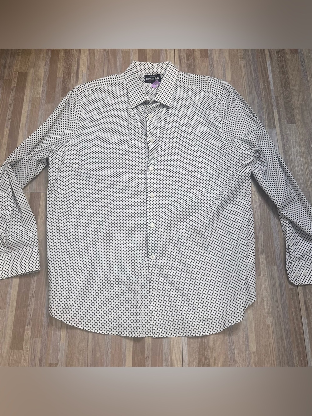 Express Men’s White Long-Sleeve Dress Shirt with Pattern Men’s Size XL Slim